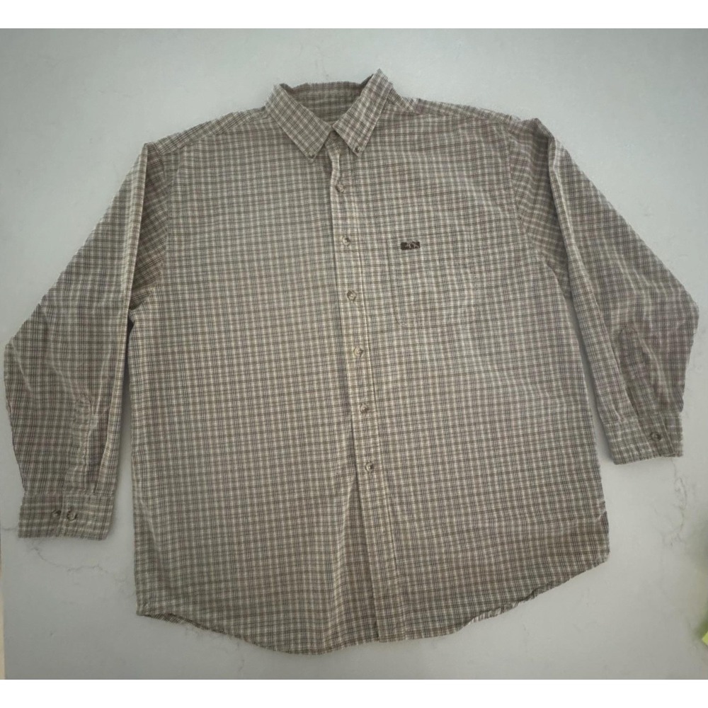 Carhartt Mens XL Beige Plaid 100% Cotton Long‎ Sleeve Button Up Workwear S104NAT